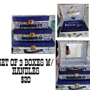 Set of 3 briefcase style storage boxes